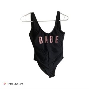 Size small, black “babe” bathing suit bridal bridesmaid